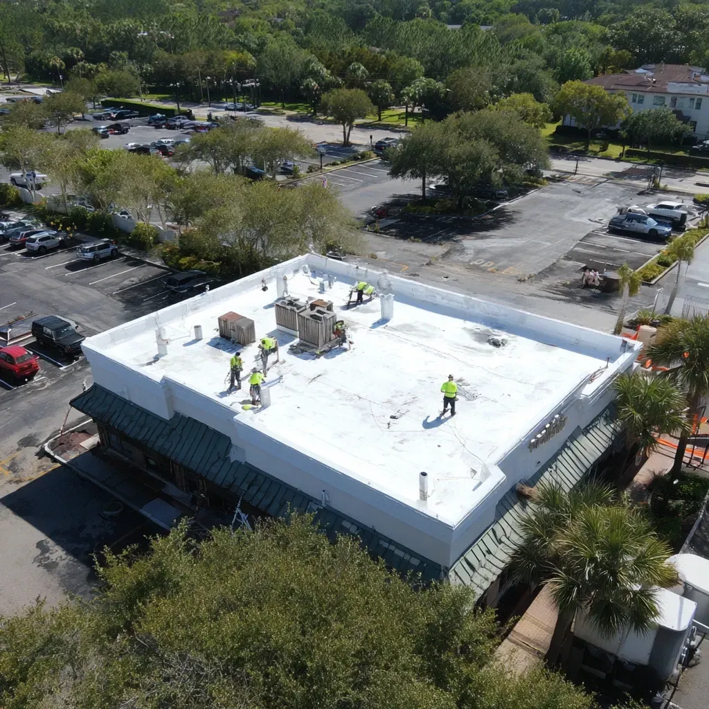 We specialize in silicone and acrylic commercial roof sealing Riverview FL to block leaks, cracks, and flashing issues.