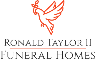 Ronald Taylor II Funeral Homes logo with red dove above gray text