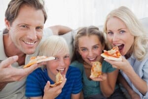 Family Enjoying Pizza - Hudson, NH - Wally's Pizza
