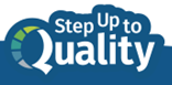Step Up to Quality logo in blue and white with circular arrow icon