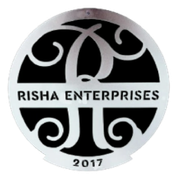 Silver and black logo for Risha Enterprises, featuring a stylized "R" and the text "Risha Enterprises 2017".