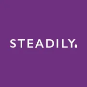 The logo for steadily is on a purple background.