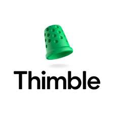 The logo for thimble is a green thimble on a white background.