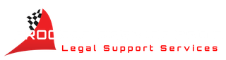 A red and white logo for legal support services