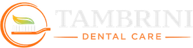 Tambrii Dental Care logo with orange sun and leaf icon and gray text