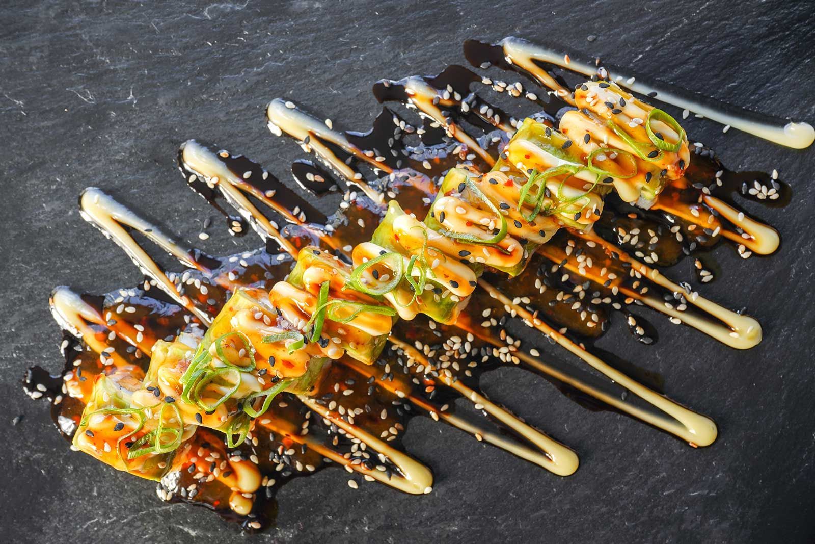 A close up of a plate of food on a table.