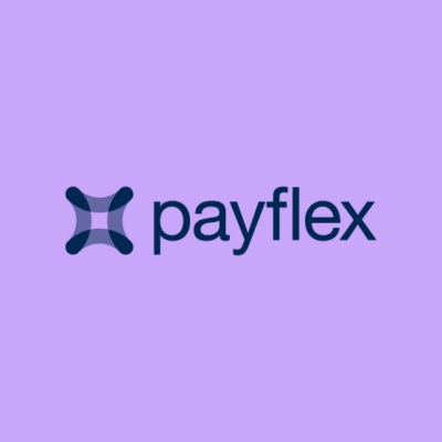 Het payflex-logo staat op een paarse achtergrond.