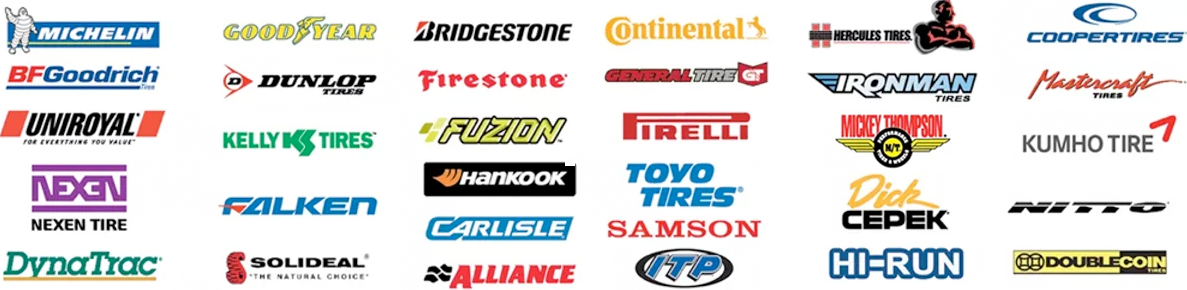 A bunch of different tires logos on a white background