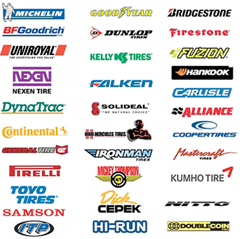 A bunch of different tires logos on a white background