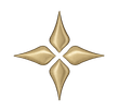 Gold four-point star-like emblem on a white background