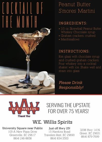 A poster for a cocktail of the month called back to school tini