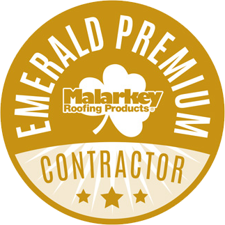 a gold emerald premium contractor sticker with a clover on it