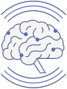A drawing of a brain with circles around it.