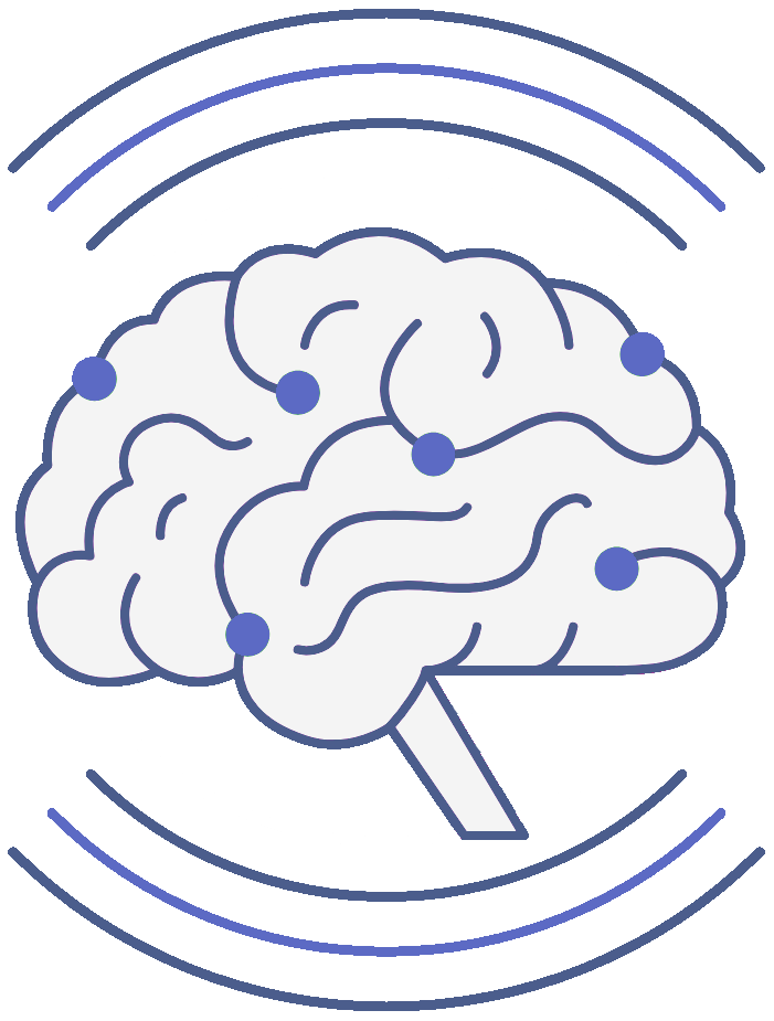 A drawing of a brain with circles around it.