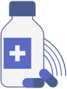 A bottle of pills and a capsule with a cross on it.