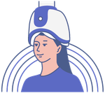 A woman is wearing a helmet on her head.