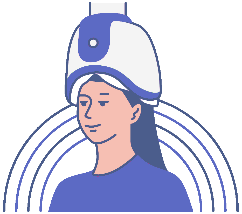 A woman is wearing a helmet on her head.