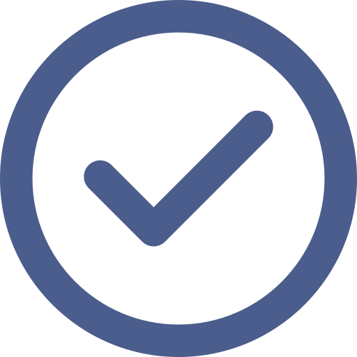 A blue check mark in a blue circle on a white background.
