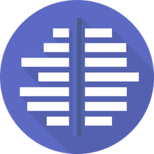 A blue circle with a white icon in it