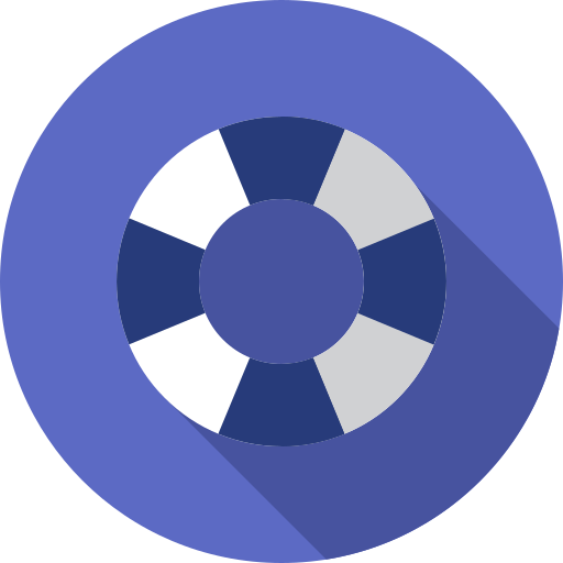 A blue circle with a life preserver inside of it