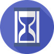 An icon of an hourglass in a circle with a long shadow