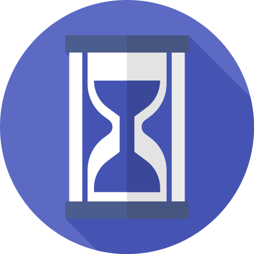 An icon of an hourglass in a circle with a long shadow