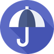 A blue circle with an umbrella inside of it