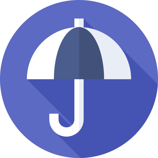 A blue circle with a white umbrella in it