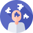 A person with puzzle pieces coming out of their head.