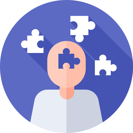 A person with puzzle pieces coming out of their head.