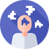 A person with puzzle pieces coming out of their head.