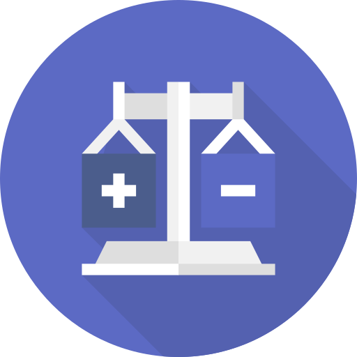 An icon of a scale with a plus and minus sign on it.