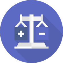An icon of a scale with a plus and minus sign on it.
