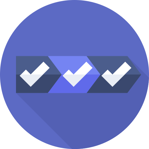 A purple circle with three check marks on it