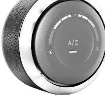 Car dashboard A/C control knob with temperature markings and silver trim
