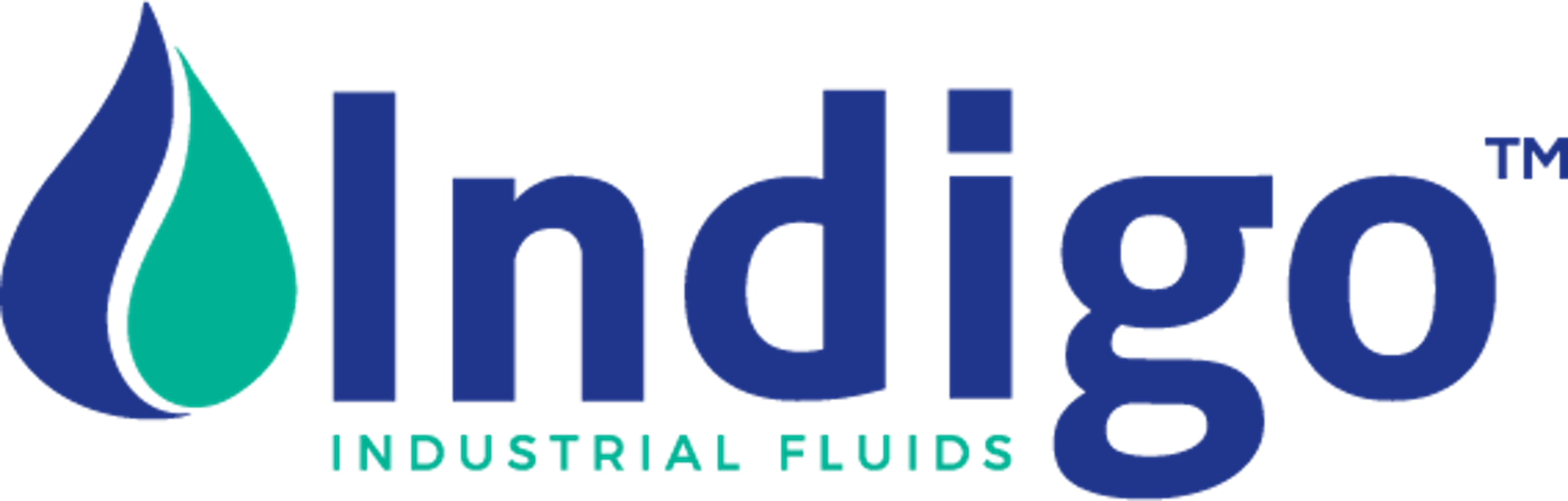 Logo for Indigo Industrial Fluids: a blue water droplet with teal inside, navy blue text.