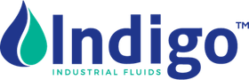Logo for Indigo Industrial Fluids: a blue water droplet with teal inside, navy blue text.