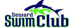 Logo for Seward Swim Club: shark over green and blue text.