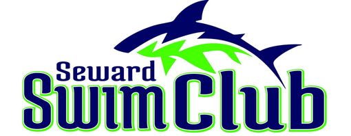 Logo for Seward Swim Club: shark over green and blue text.