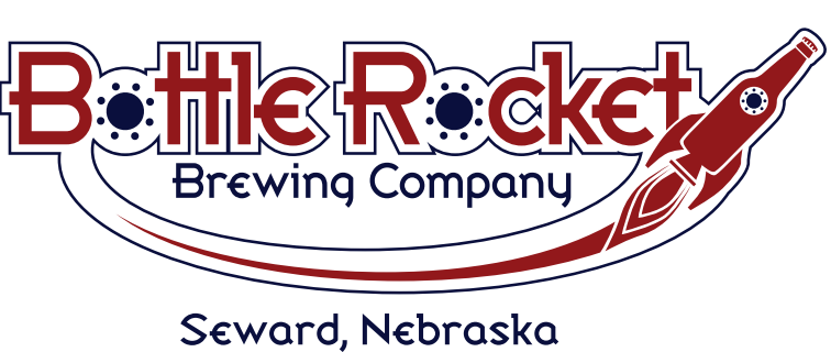 Bottle Rocket Brewing Company logo with rocket-shaped bottle and Seward, Nebraska location.