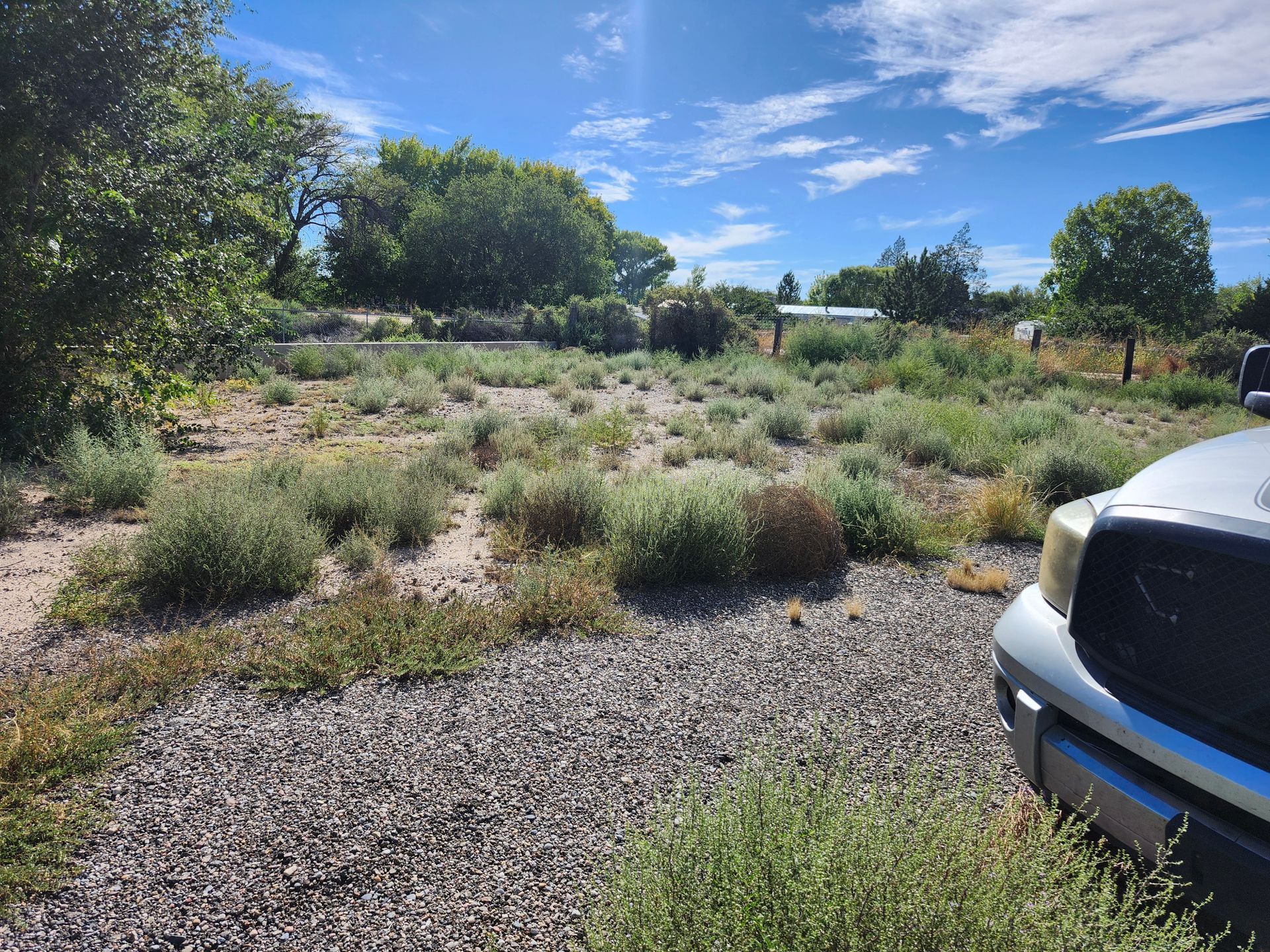 A truck is parked in the middle of a grassy field.