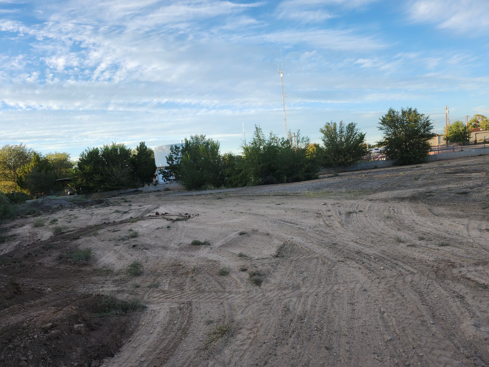 A dirt road with trees on the side of it