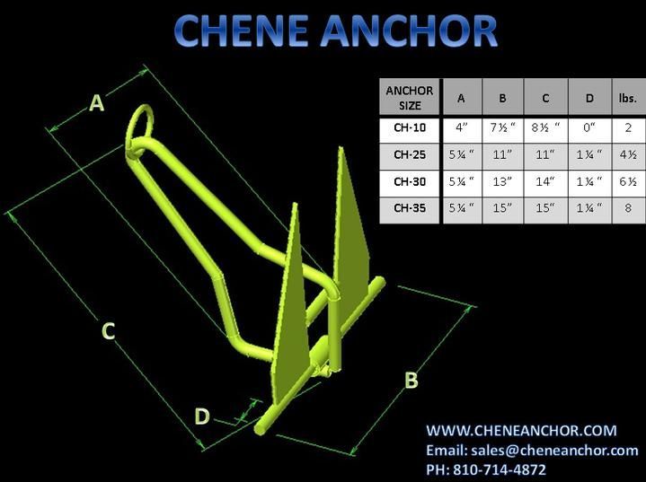 A drawing of a chene anchor with measurements
