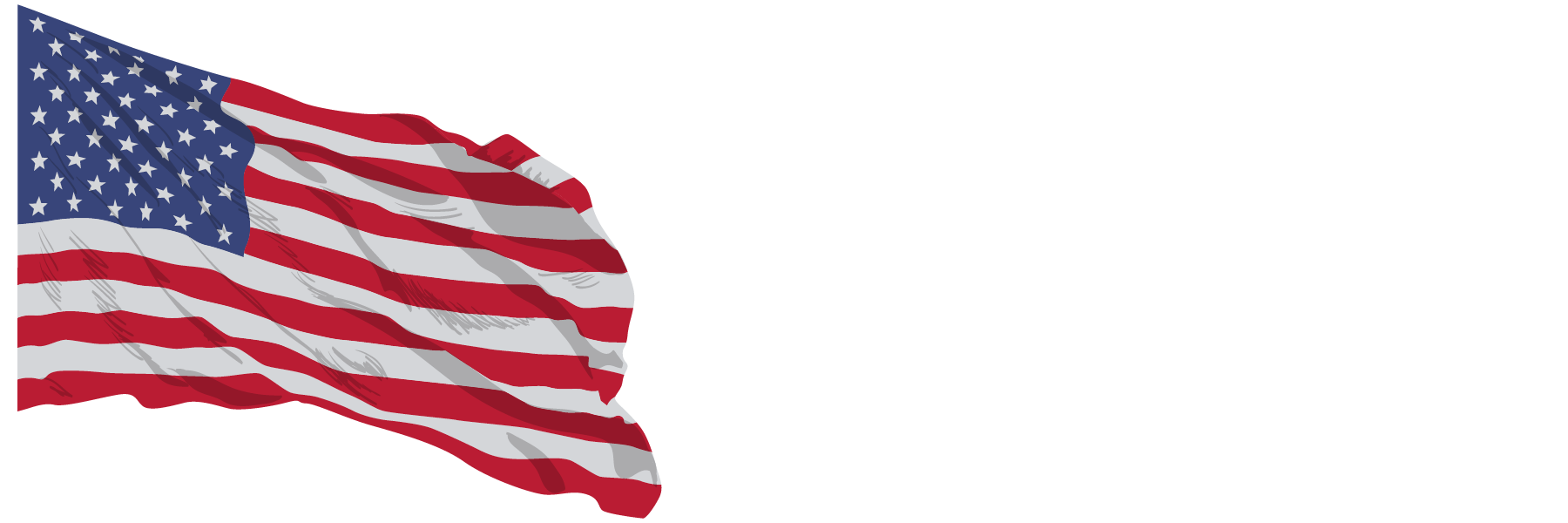 An american flag is waving in the wind on a white background.