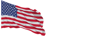 An american flag is waving in the wind on a white background.