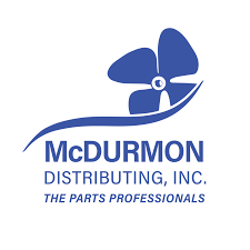 A blue logo for mcdurmon distributing , inc. the parts professionals.