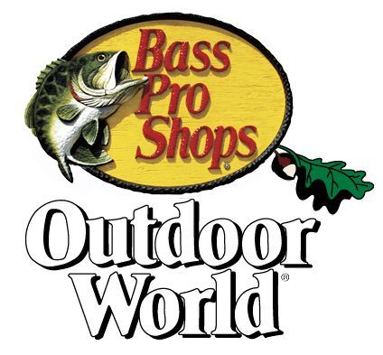 The logo for bass pro shops outdoor world with a fish on it.