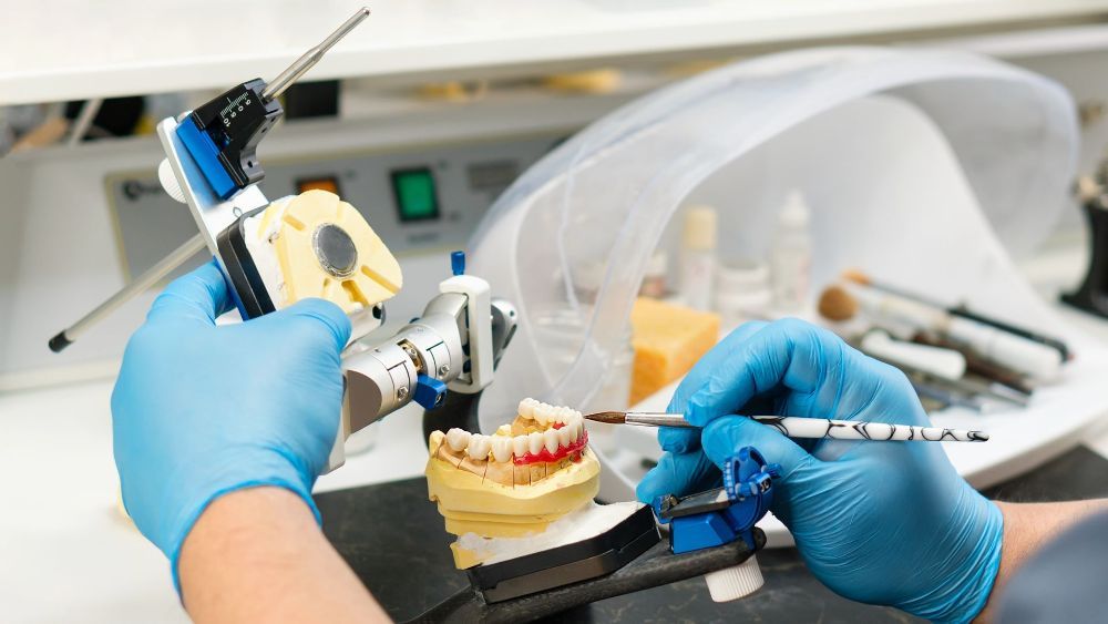 A dentist is working on a model of a person 's teeth.— Cairns Precision Dental Group In Woree, QLD