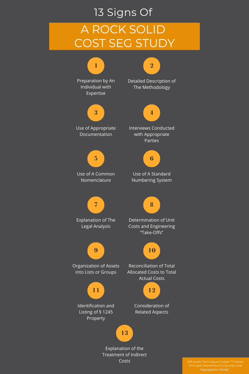 infographic of 13 signs of a rock solid cost seg study