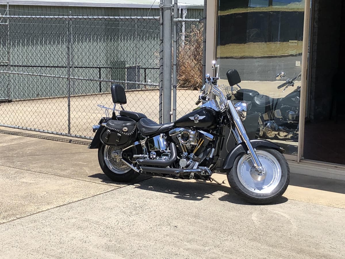Black Harley Parked Outside Mechanic - Motorbike Repairs in Lismore, NSW
